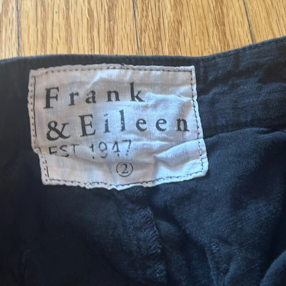 Frank & Eileen sz 2 black cotton linen blend pants zip front back pockets - Picture 4 of 9